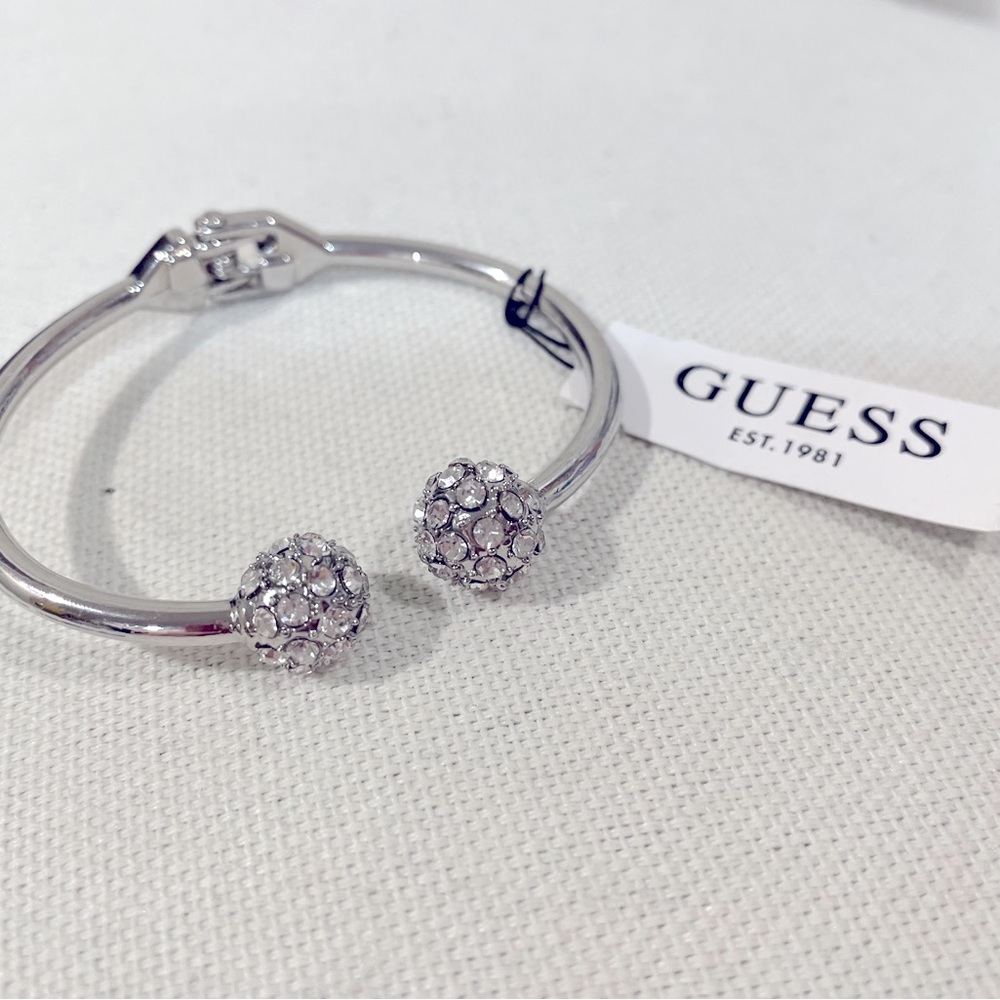 GUESS Silver Tone Open Hinged Cuff Bracelet